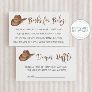 Diaper Raffle Book Request, Country Baby Shower, Instant Download, Books for Baby, Cowboy, templett