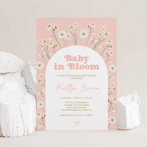 Daisy Baby Shower Invitation, Baby in Bloom Spring Invites, Boho for girl, Editable Template, Digital Download, Templett