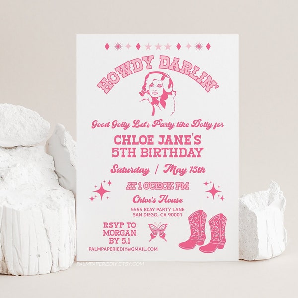Dolly Birthday Invitation, Country Western Theme Invite Template Girl, Party like Dolly, Retro Cowgirl, Digital Download, Templett