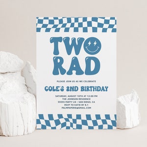 2nd Birthday Invitation Boy, Two Rad, Cool Invites, Checkered, Lightning Bolt, Digital Download Template, Templett