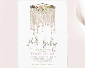 Spring Baby Shower Invitation Boho, Girl, Garden Invites, Instant Download, Bohemian Wildflower,  Editable Template, Templett