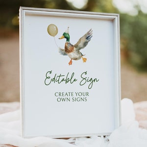 Duck theme Editable Sign Template, 8x10, Mallard Duck Birthday, Digital Download, One Lucky Duck, Printable d1