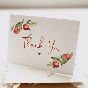 Apple Dank u kaart Sjabloon, Herfst Baby Shower Bridal Shower, Appley ooit na, Bewerkbare afdrukbare kaart, Herfst, Templett