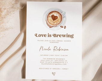 Kaffee Brautdusche Einladung, Liebe braut, bearbeitbare Vorlage, digitaler Download lädt ein, Brunch, Templett
