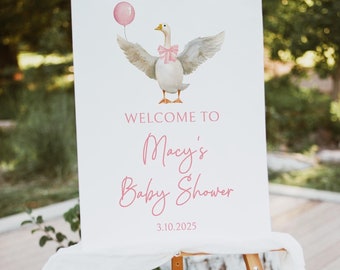 Goose Baby Shower Welcome Sign, Girl, Silly Goose Themed, Shower Decor, Digital Download Template