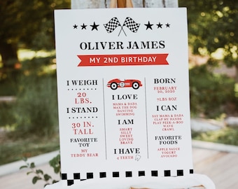 Race Car Birthday Milestone Board: Editable Stats Template (Digital Download)