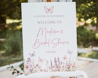 Butterfly Bridal Shower Welcome Sign Template, Lifetime of Butterflies, Spring, Digital Download Decor, Printable, Templett l2