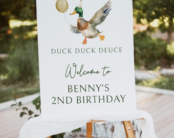 Duck 2nd Birthday Welcome Sign Template, Duck Duck Deuce, Mallard Duck, Party Decor, Download