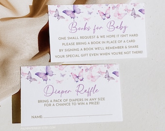 Butterfly Baby Shower Girl, Diaper Raffle Books for Baby, Enchanted to meet you, Butterflies, Digital Template, Templett