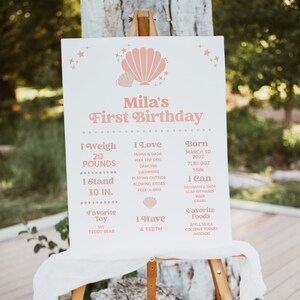Sea Shell Birthday Milestone Board, Shellebrate Beach Theme, 1st Bday Girl, My First Year Stats, Digital Download Template, Templett SS