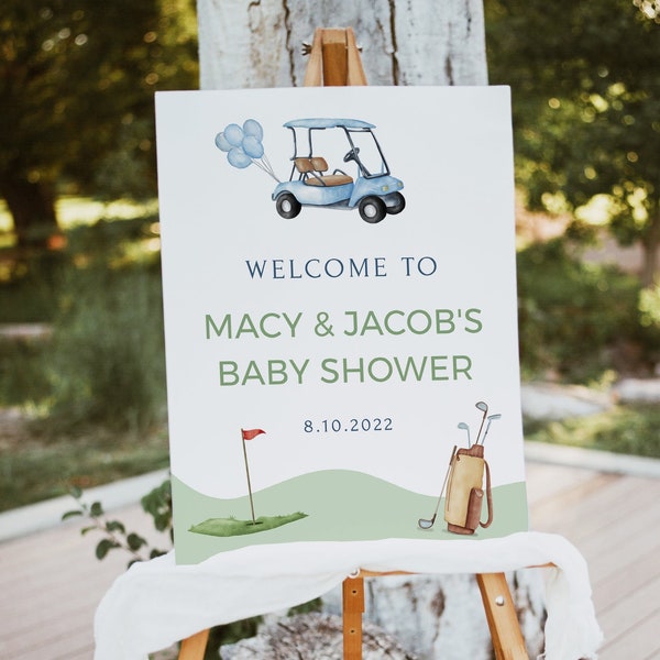 Golf Baby Shower Welcome Sign Template, Golfing Theme Couples Partee, Birthday, Instant Download, Hole in One, Tee Time, Editable G1