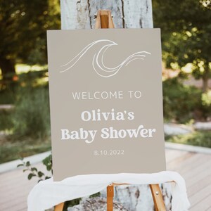 Baby on Board Welcome Sign, Digital Download, Party Signage, Editable Template, Surf Beach Theme Party, Neutral, Templett