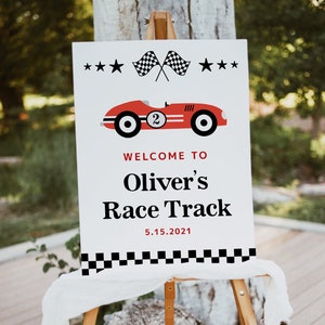 Race Car Welcome Sign, Two Fast 2nd Birthday, Instant Download Template, Racecar Race track Signage, Party decor, Templett