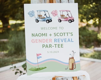 Golf theme Gender Reveal Welcome Sign Template, Golfing Reveal Party, He or she, Signage, Partee, Digital Download, Templett gr1