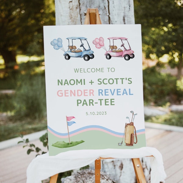 Golf theme Gender Reveal Welcome Sign Template, Golfing Reveal Party, He or she, Signage, Partee, Digital Download, Templett gr1