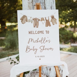 Neutral Baby Shower Welcome Sign, Editable Template, Clothesline, Gender Neutral Party Signage, Sprinkle, Digital Download, Templett