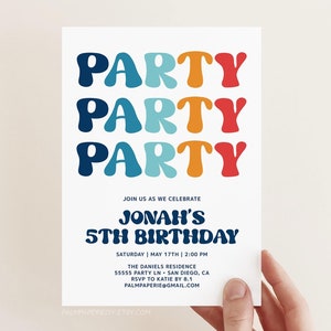 Boy Birthday Party Invitation Instant Download, Colorful Invites, Kids Bday, Editable Template, Templett
