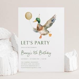 Mallard Duck Birthday Invitation, Boy, Any Age, Party Template, Digital