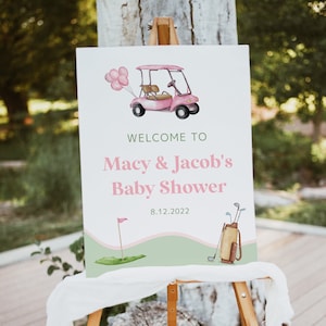 Golf Baby Shower Girl, Welcome Sign Template, Golfing Theme Couples Partee, Girls Birthday, Digital Download, Hole in One, Pink, Editable G2