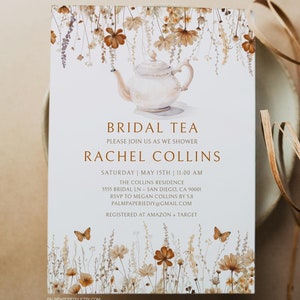 Fall Bridal Tea Party Invitation, Bridal Shower Invites, Garden High Tea, Autumn, Digital Download Template