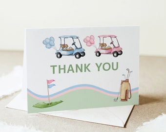 Golf Gender Reveal Thank you card Template, Golfing Reveal Party, Partee, Pink Blue, Editable, Printable Templett gr1