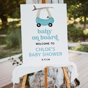 Baby on Board Welcome Sign, Digital Download, Party Signage, Editable Template, Surf Baby Shower, Templett