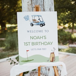 Golf 1st Birthday Welcome Sign Template, Hole in One, Golfing Theme Partee, Birthday, Instant Download, Editable H1