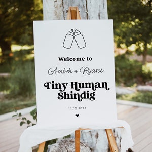 Tiny Human Shindig Welcome Sign, Editable Template, Coed Baby Shower Funny, Couples, Gender Neutral Party Signage, Download, Templett