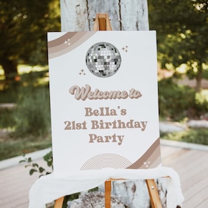 Disco Welcome Sign Template, Neutral, Digital Download, Groovy Retro Birthday, Editable Signage Decor, Templett