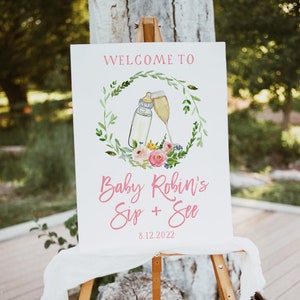 Sip and See Welcome Sign Template, Girl Baby Shower Meet, and Greet, Instant Download Editable Template, Coed, Pink Templett