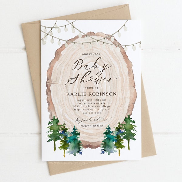 Baby Shower Invitation Rustic, Instant Download, Winter Forest, Gender Neutral Invites, Boy, Editable Template, Templett