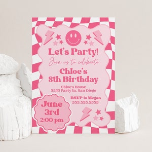 Birthday Invitation for girl, Preppy Smile Theme Invite Template, Checkered Bday Invite, Kid Teen, Digital Download, Templett p1