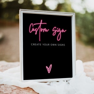 Neon Light Birthday Party Custom Sign, 8x10, Editable Template, Pink, Digital Download, Let&#39;s Party, Signage, Templett