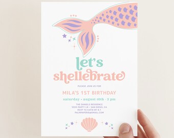 Mermaid Birthday Invitation: Shellebrate Girl Party (Digital Download)