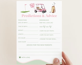 Pink Golf Baby Shower Predictions and Advice, Golfing Theme, Instant Download, Games, For Girl, Partee, Templett G2