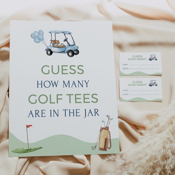Golf Baby Shower Game, Guess How many, Golf tees, Golfing theme party, Activity, Hole in One, Digital Download, Guessing Game, Templett G1