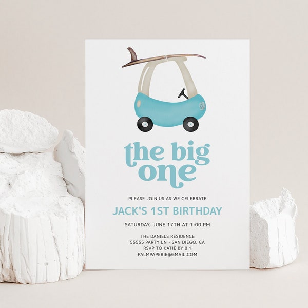 The Big One Birthday Invitation for boy, 1st Bday Invite, Digital Download Template, Beach Party, Surf Theme, Templett