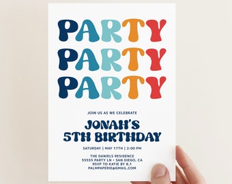 Boy Birthday Party Invitation Instant Download, Colorful Invites, Kids Bday, Editable Template, Templett