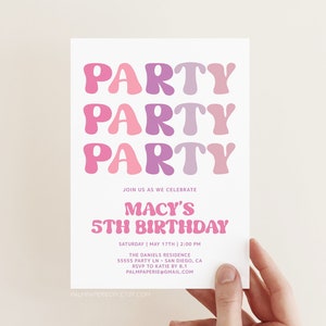 Girl Birthday Party Invitation Template, Colorful Pink Invites, Kids Bday, Editable Download, Templett