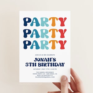 Boy Birthday Party Invitation Instant Download, Colorful Invites, Kids Bday, Editable Template, Templett