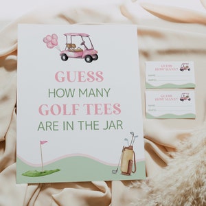 Pink Golf Baby Shower Game, Guess How many, Golf tees, Golfing theme party, Activity, for Girl, Digital Download, Pink, Templett G2