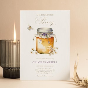 Honey Bridal Shower Invitation, Bee Invites, She found her honey, Editable Template