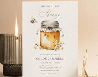 Honey Bridal Shower Invitation, Bee Invites, She found her honey, Editable Template