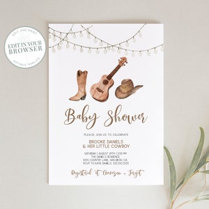 Country Baby Shower Invitation, Instant download, for Boy, Cowboy Invite, Rustic, Printable Templett