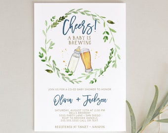 Coed Baby Shower Invitation Boy, instant download, Couples, Brewery, A Baby is brewing, Beer Invite, Editable Templett