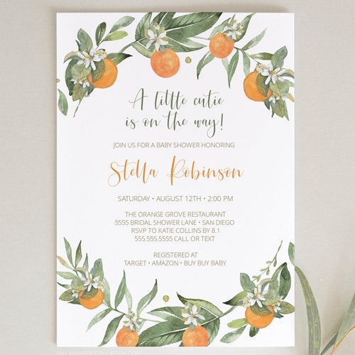 Cutie Orange Baby Shower Invitation Little Cutie Editable Etsy