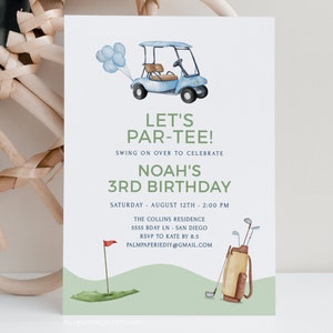 Golfing theme party Invites, Boy Birthday Invitation, Digital Download Template, Golf, Lets Partee, Tee time, Editable Bday kids, Templett