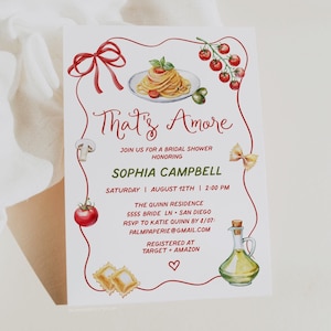 That's Amore Bridal Shower Invitation, Love and Pasta, Italian Food Invite, Editable Template, Templett