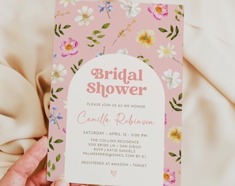 Blush Pink Floral Bridal Shower Invitation: Modern Arch (Digital Template)