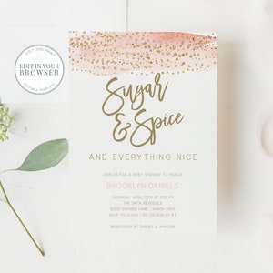 Sugar and Spice Invitation baby shower, sugar spice everything nice, Pink gold invitation, birthday, INSTANT DOWNLOAD template, TEMPLETT